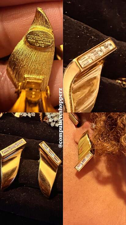 Givenchy Jewelry - Vintage 1976 Givenchy Gold Tone Geometric Baguette Rhinestone Clip-On Earrings